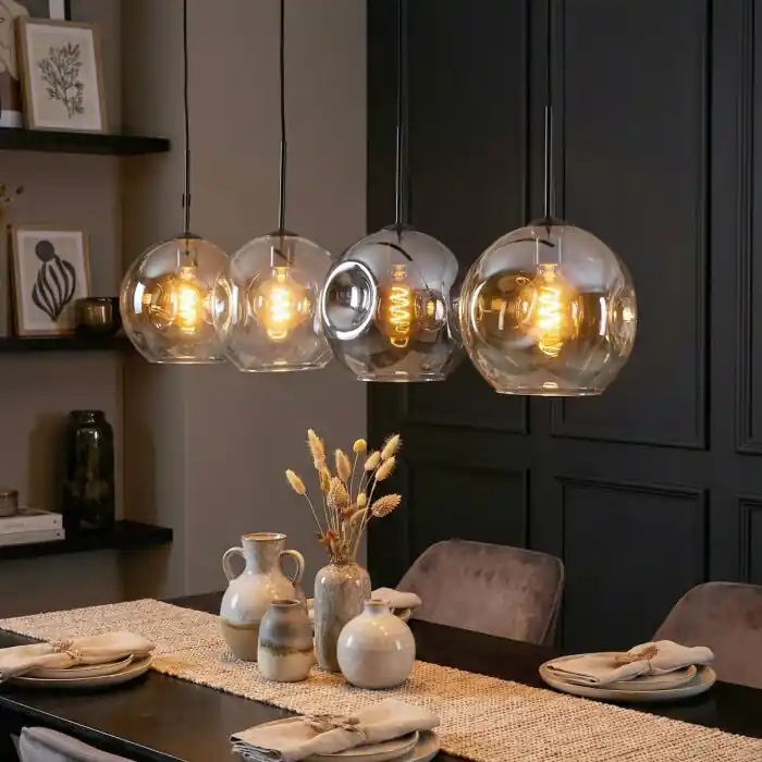 Laatste Kans Ripoll Hanglamp, Kogellampje, Hanglamp Amber, Duidelijk, Rookkleurig, 4-lichts