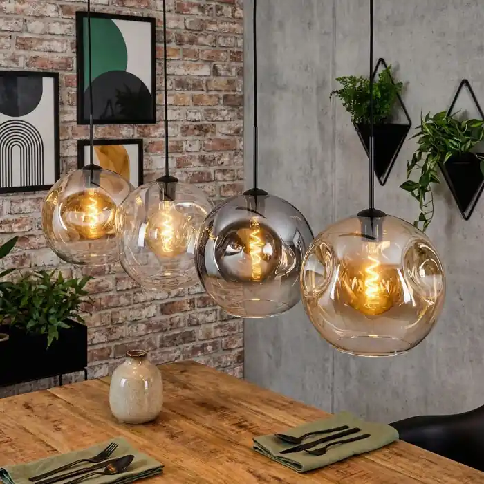 Alleen Vandaag Ripoll Hanglamp, Kogellampje, Hanglamp Amber, Duidelijk, Rookkleurig, 4-lichts