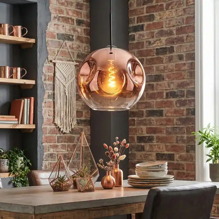 Populair Ripoll Hanglamp, Kogellampje, Hanglamp Duidelijk, Koperkleurig, 1-licht
