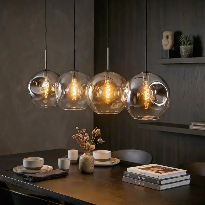Ripoll Hanglamp, Kogellampje, Hanglamp Amber, Duidelijk, Rookkleurig, 4-lichts Speciale Aanbieding