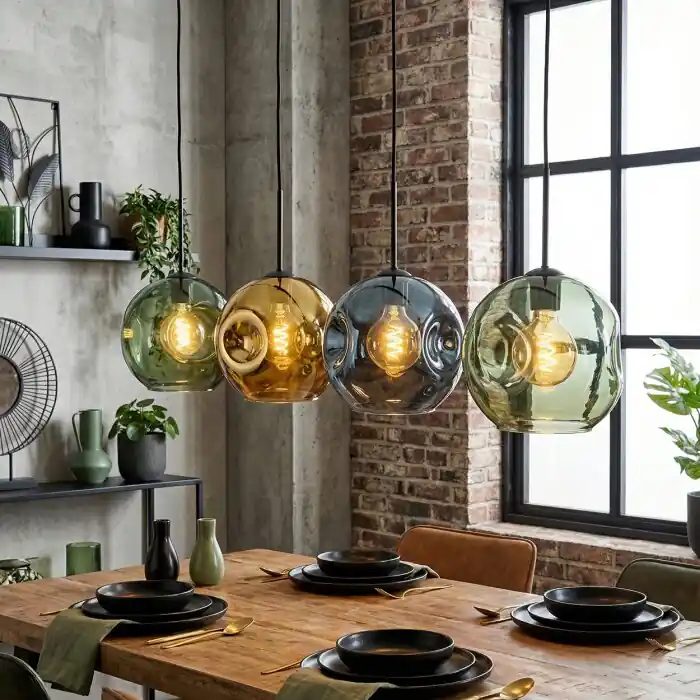 Veilige Betaling Ripoll Hanglamp, Kogellampje, Hanglamp Blauw, Goud, Groen, 4-lichts