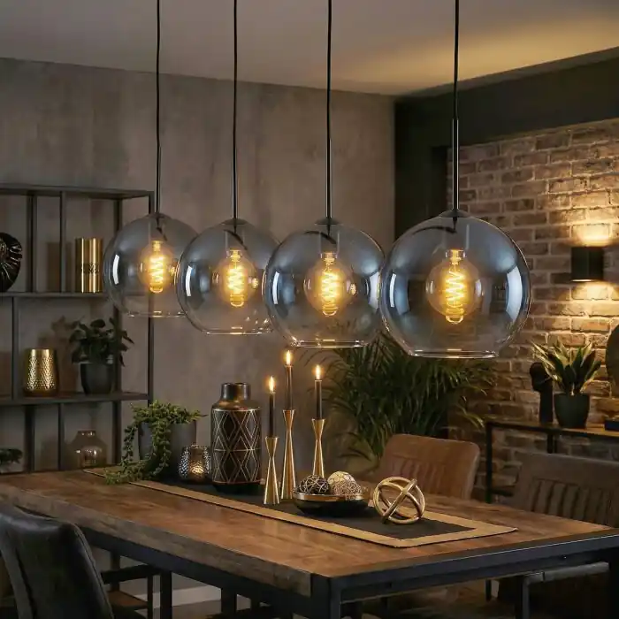 Tijdelijk Beschikbaar Koyoto Hanglamp, Kogellampje, Hanglamp Blauw, Duidelijk, 4-lichts