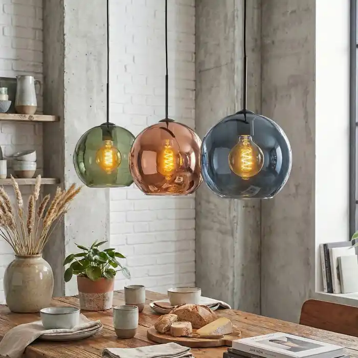 Koyoto Hanglamp, Kogellampje, Hanglamp Blauw, Groen, Koperkleurig, 3-lichts Betrouwbaar