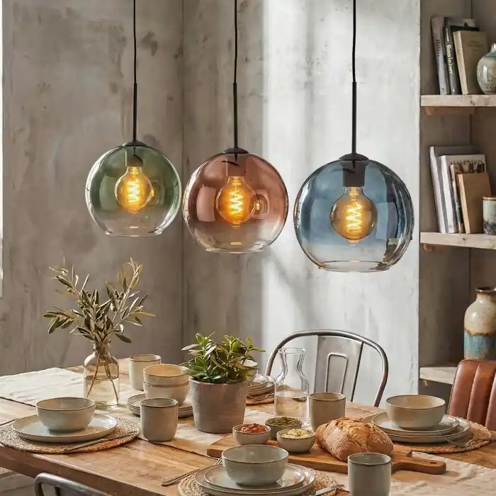 Koop Vandaag Koyoto Hanglamp, Kogellampje, Hanglamp Blauw, Groen, Duidelijk, Koperkleurig, 3-lichts