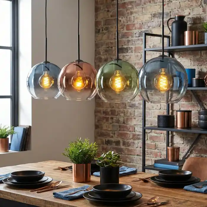 Koyoto Hanglamp, Kogellampje, Hanglamp Blauw, Groen, Duidelijk, Koperkleurig, 4-lichts Speciale Aanbieding