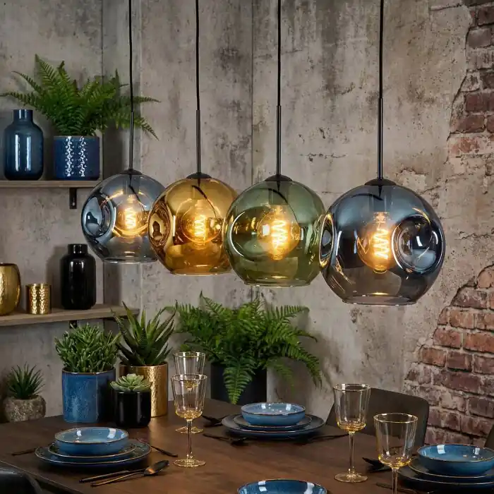 Ripoll Hanglamp, Kogellampje, Hanglamp Blauw, Goud, Groen, 4-lichts Fabrieksprijs