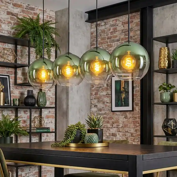 Laatste Kans Koyoto Hanglamp, Kogellampje, Hanglamp Groen, Duidelijk, 4-lichts
