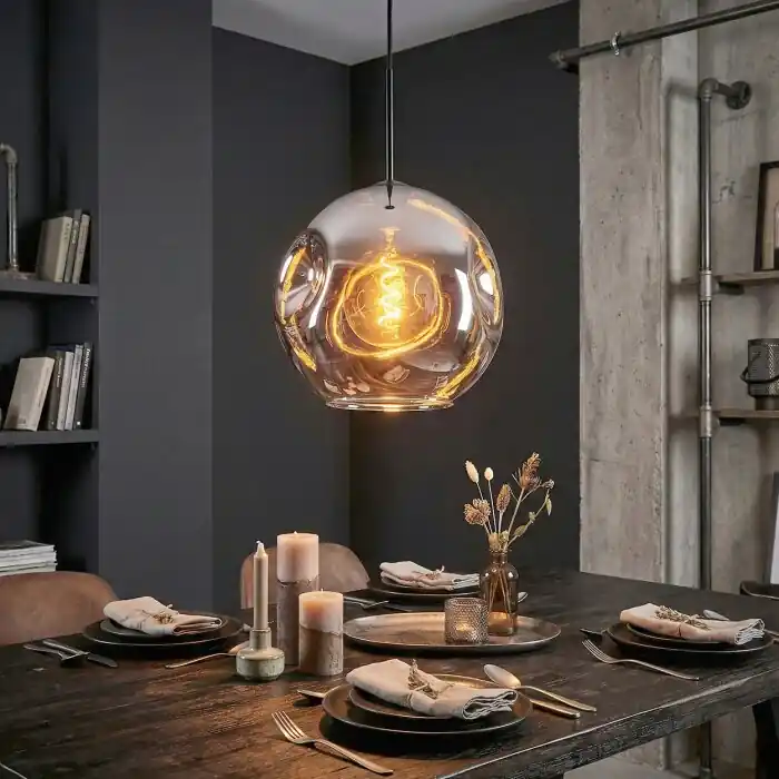 Gecertificeerd Ripoll Hanglamp, Kogellampje, Hanglamp Chroom, Rookkleurig, 1-licht