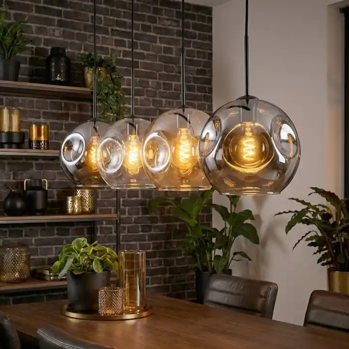 Betaalbaar Ripoll Hanglamp, Kogellampje, Hanglamp Amber, Duidelijk, Rookkleurig, 4-lichts