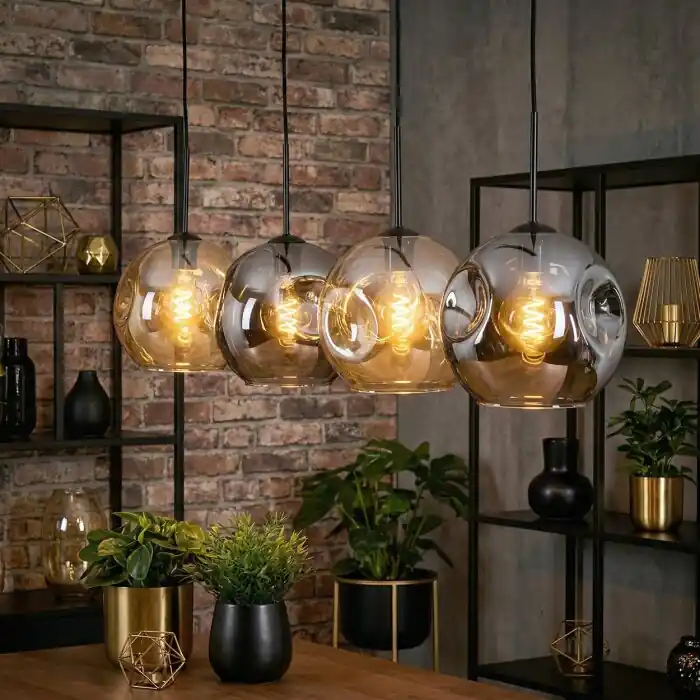 Op = Op Ripoll Hanglamp, Kogellampje, Hanglamp Amber, Rookkleurig, 4-lichts