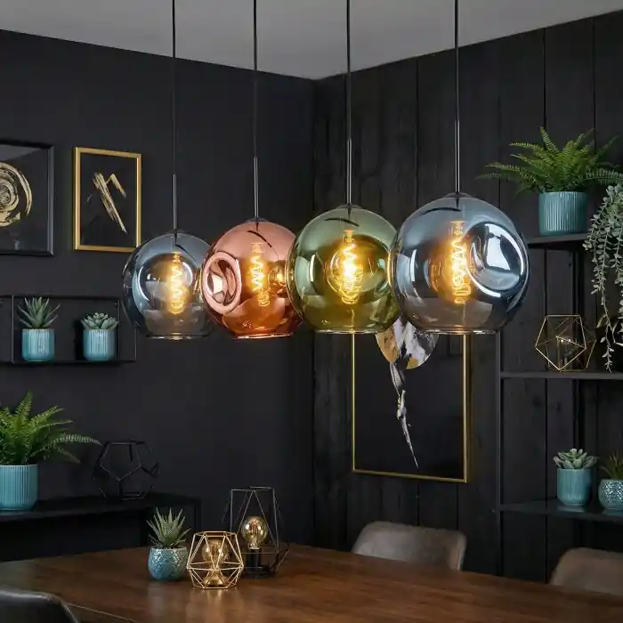 Betrouwbaar Ripoll Hanglamp, Kogellampje, Hanglamp Blauw, Groen, Koperkleurig, 4-lichts