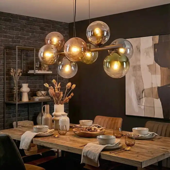 Must-Have Gastor Hanglamp, Kogellampje, Hanglamp Blauw, Chroom, Groen, Duidelijk, Koperkleurig, Rookkleurig, 8-lichts