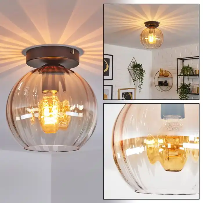 Koyoto Plafondlamp, Kogellampje 20 cm Amber, Duidelijk, 1-licht Betaalbaar