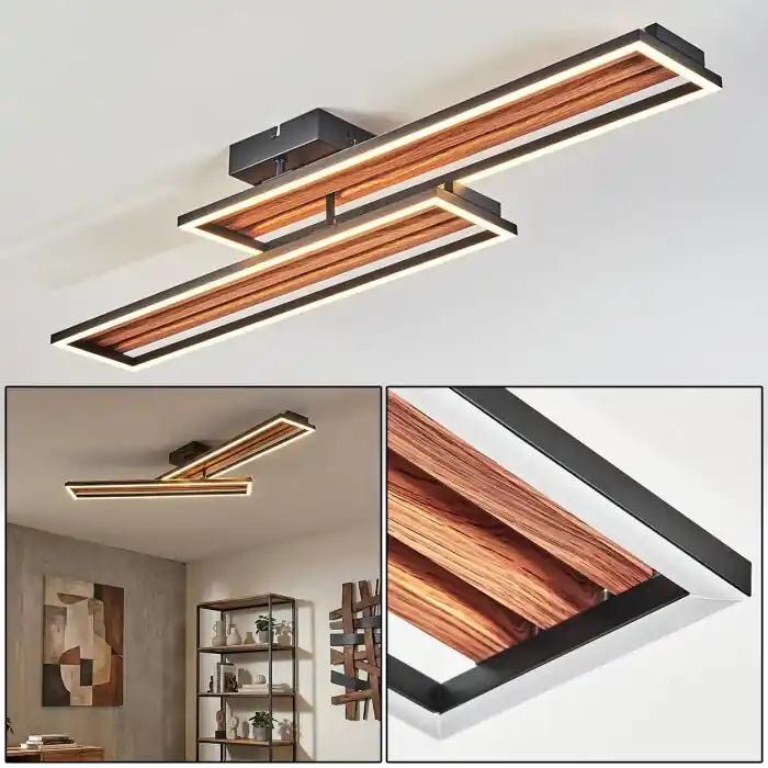 Direct Beschikbaar Macos Plafondlamp LED houtlook, Zwart, 1-licht