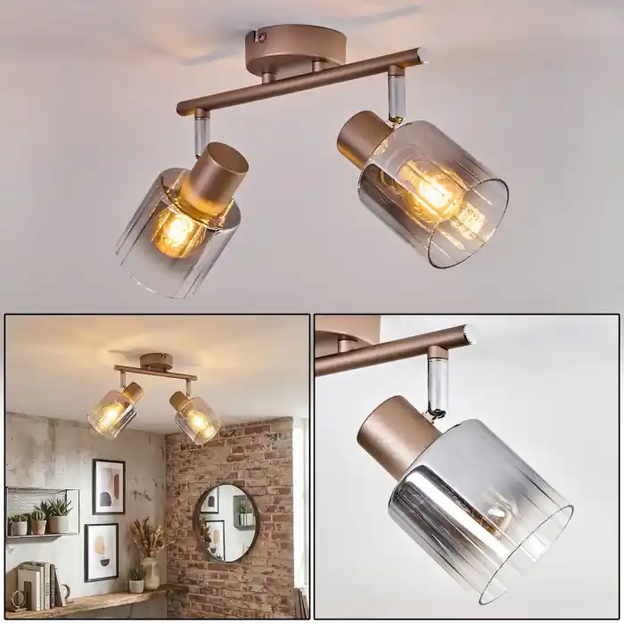 Casterk Plafondlamp, Plafondspot Bruin, Chroom, 2-lichts Gecertificeerd