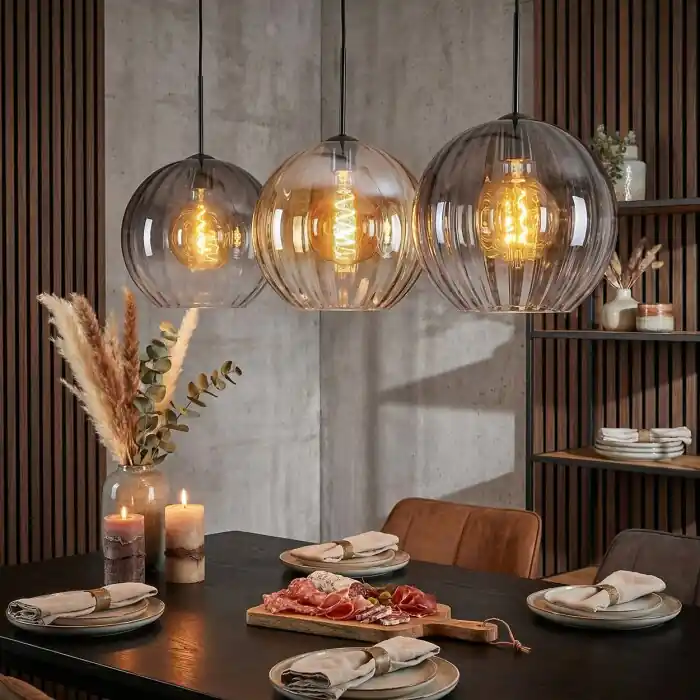 Koyoto Hanglamp, Kogellampje, Hanglamp Amber, Duidelijk, Rookkleurig, 3-lichts Laatste Versie