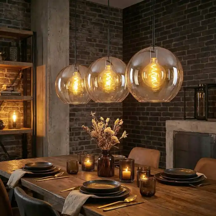 Betaalbaar Koyoto Hanglamp, Kogellampje, Hanglamp Amber, Duidelijk, 3-lichts