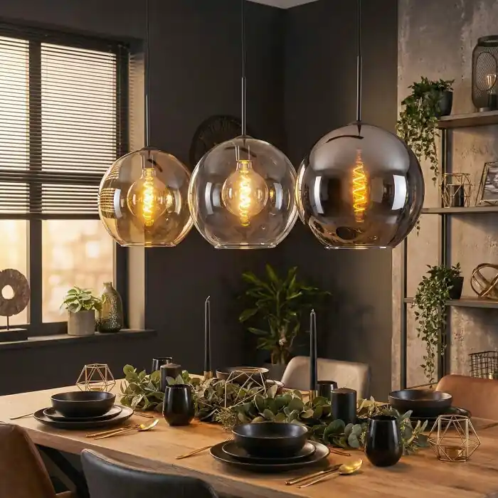 Koyoto Hanglamp, Kogellampje, Hanglamp Amber, Chroom, Duidelijk, Rookkleurig, 3-lichts Must-Have