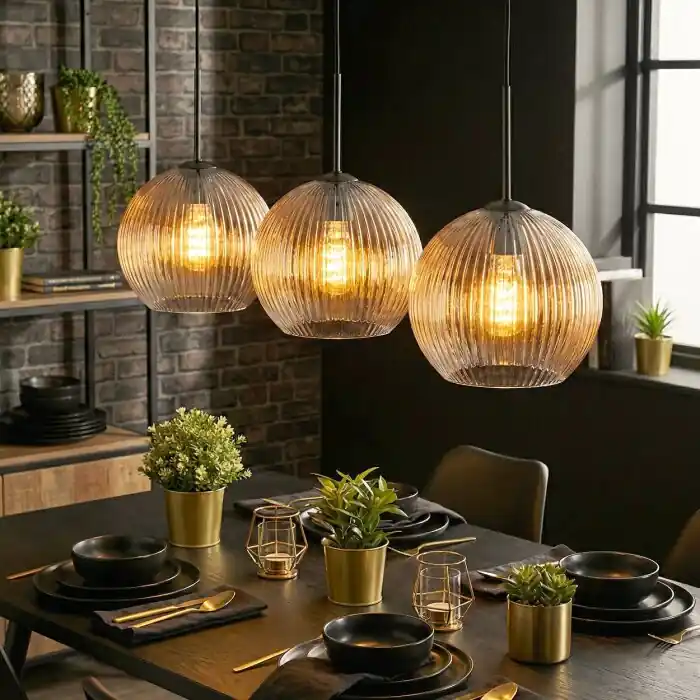 Korting Koyoto Hanglamp, Kogellampje, Hanglamp Amber, Duidelijk, 3-lichts