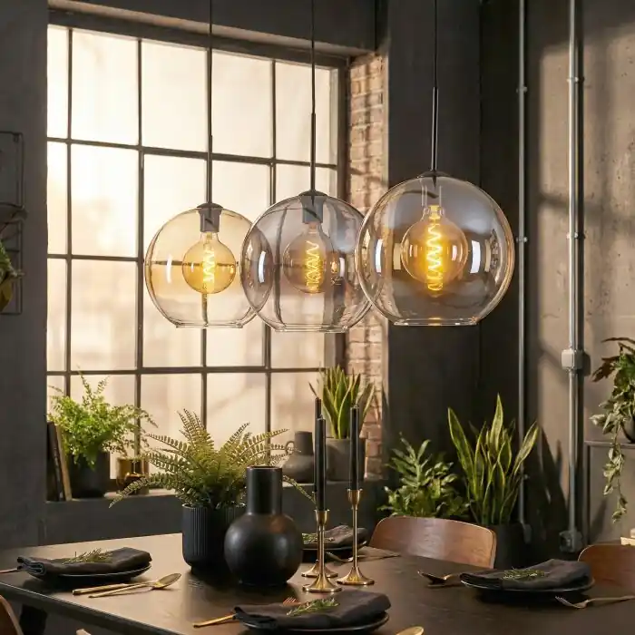 Actieprijs Koyoto Hanglamp, Kogellampje, Hanglamp Amber, Duidelijk, Rookkleurig, 3-lichts