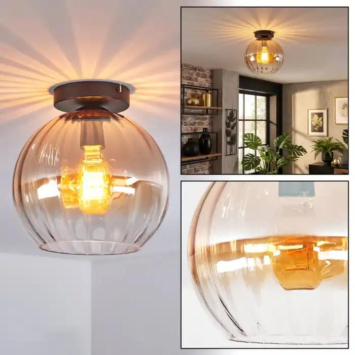 Betaalbaar Koyoto Plafondlamp, Kogellampje 20 cm Amber, Duidelijk, 1-licht