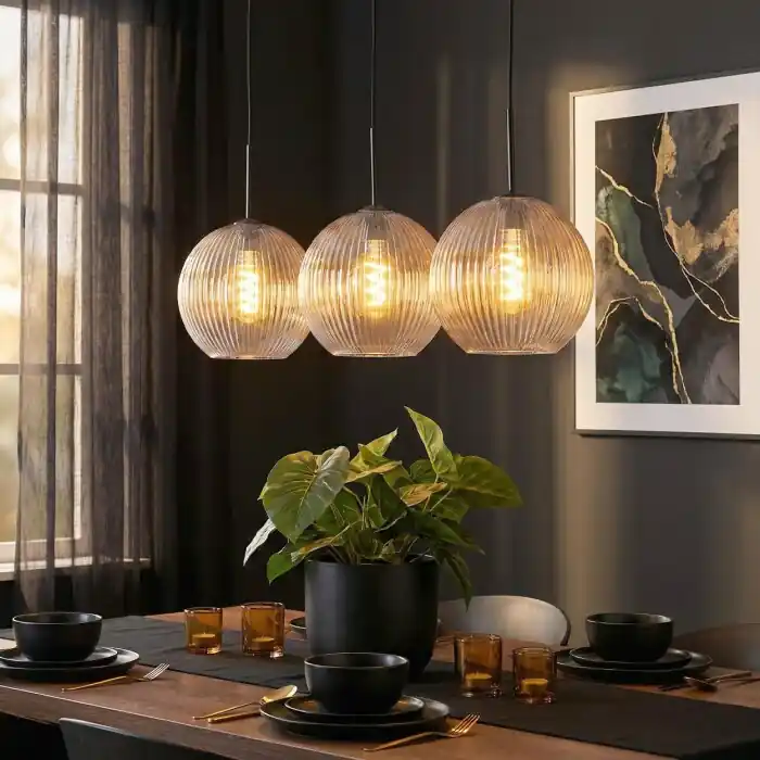 Nieuw Koyoto Hanglamp, Kogellampje, Hanglamp Amber, Duidelijk, 3-lichts