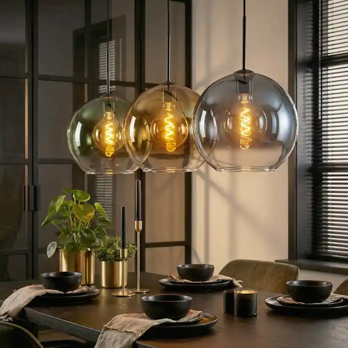 Meest Verkocht Koyoto Hanglamp, Kogellampje, Hanglamp Blauw, Goud, Groen, Duidelijk, 3-lichts