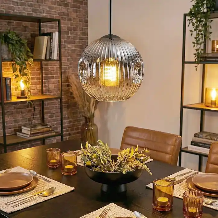 Ripoll Hanglamp, Kogellampje, Hanglamp Chroom, Duidelijk, Rookkleurig, 1-licht Op = Op