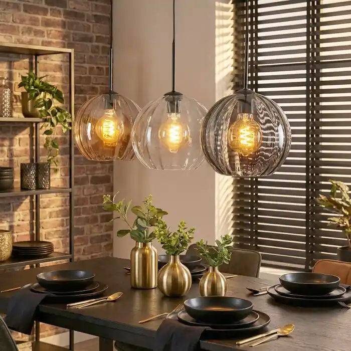 Koyoto Hanglamp, Kogellampje, Hanglamp Amber, Duidelijk, Rookkleurig, 3-lichts Nieuw