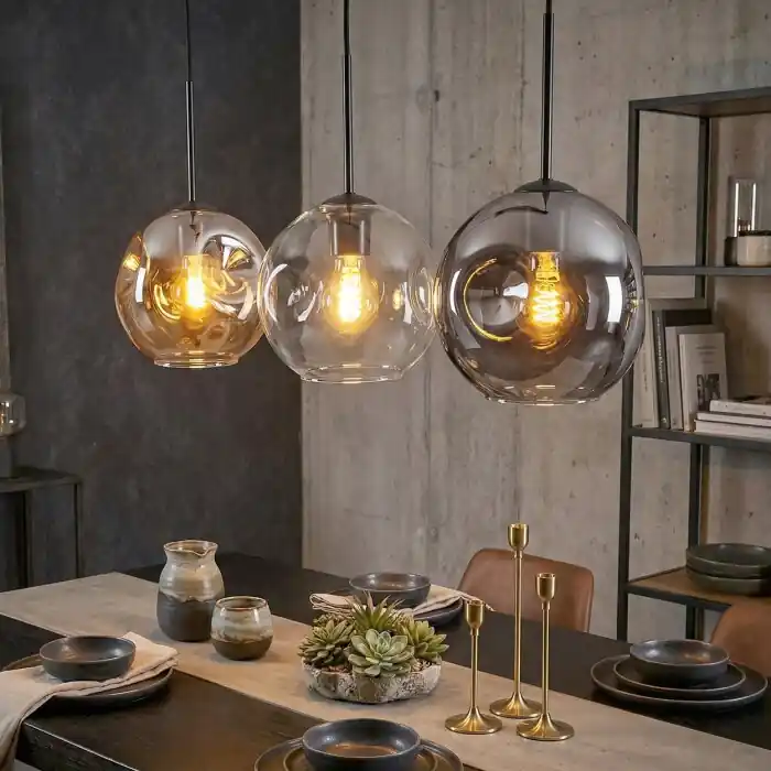 Ripoll Hanglamp, Kogellampje, Hanglamp Amber, Duidelijk, Rookkleurig, 3-lichts Shop Nu