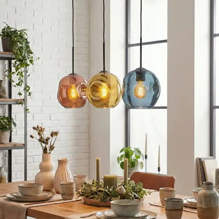 Uitverkoop Ripoll Hanglamp, Kogellampje, Hanglamp Blauw, Goud, Koperkleurig, 3-lichts