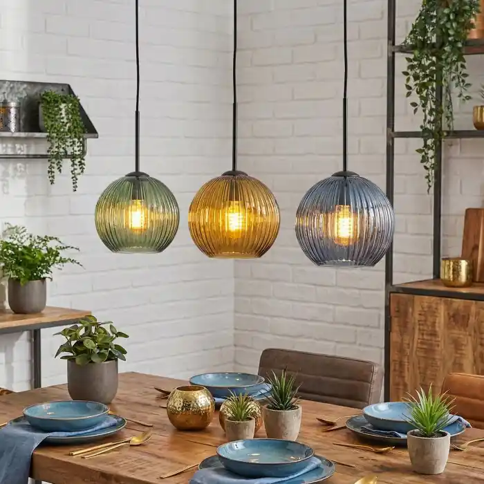 Koyoto Hanglamp, Kogellampje, Hanglamp Blauw, Goud, Groen, 3-lichts Nu Kopen