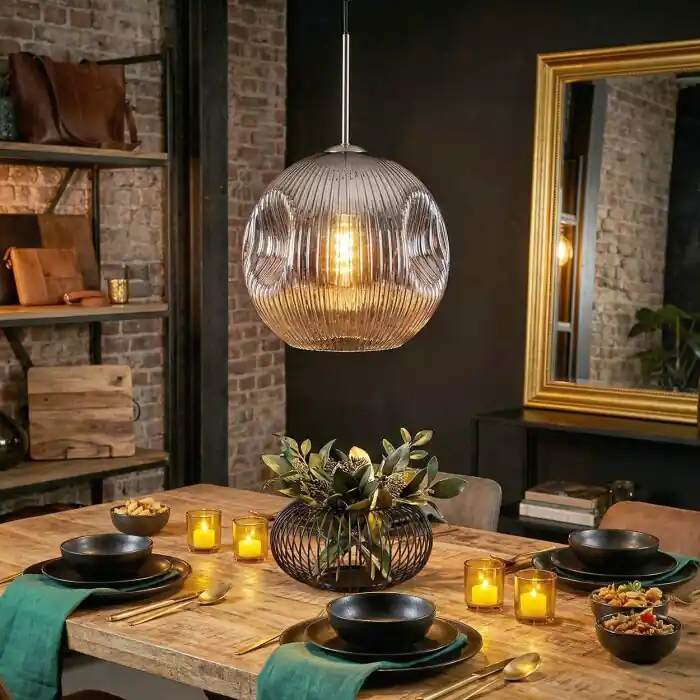 Ripoll Hanglamp, Kogellampje, Hanglamp Chroom, Duidelijk, Rookkleurig, 1-licht Gereduceerde Prijs