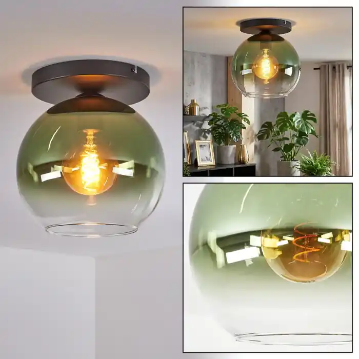 Lage Prijs Koyoto Plafondlamp, Kogellampje 25 cm Groen, Duidelijk, 1-licht