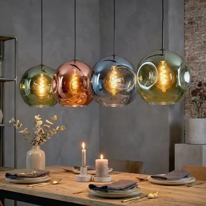 Lage Prijs Ripoll Hanglamp, Kogellampje, Hanglamp Blauw, Groen, Koperkleurig, 4-lichts