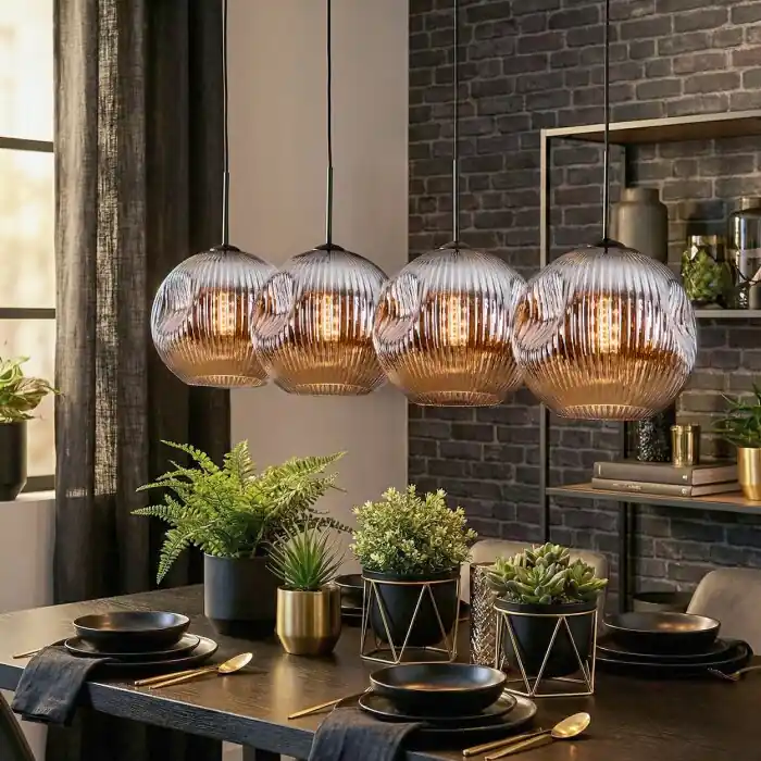 Ripoll Hanglamp, Kogellampje, Hanglamp Chroom, Rookkleurig, 4-lichts Koop Vandaag