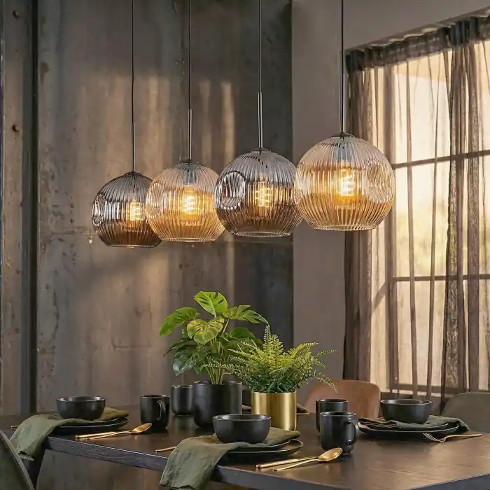 Beperkte Voorraad Ripoll Hanglamp, Kogellampje, Hanglamp Amber, Rookkleurig, 4-lichts