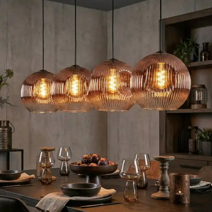 Merkproduct Ripoll Hanglamp, Kogellampje, Hanglamp Duidelijk, Koperkleurig, 4-lichts