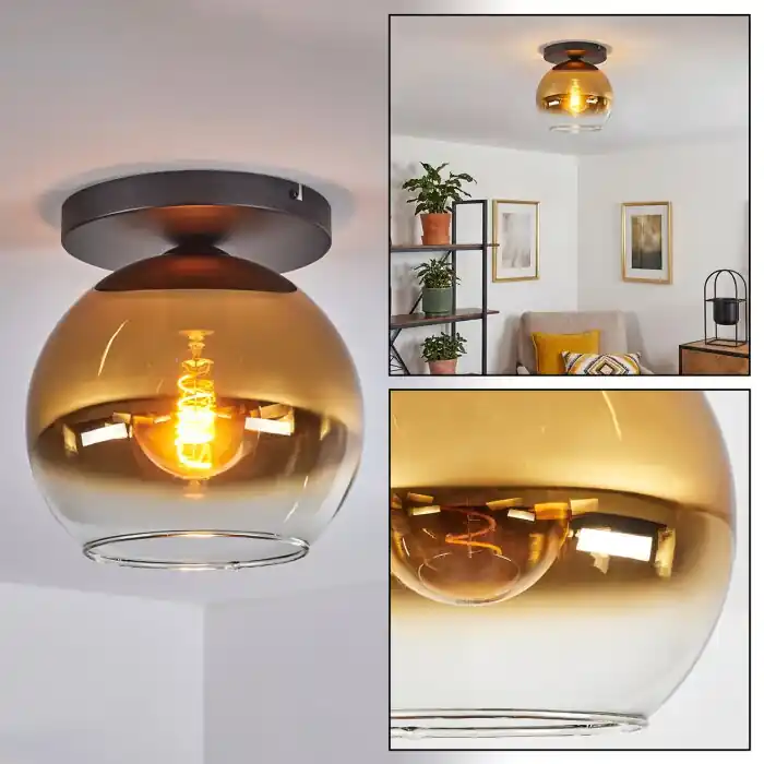 Gecertificeerd Koyoto Plafondlamp, Kogellampje 25 cm Goud, Duidelijk, 1-licht