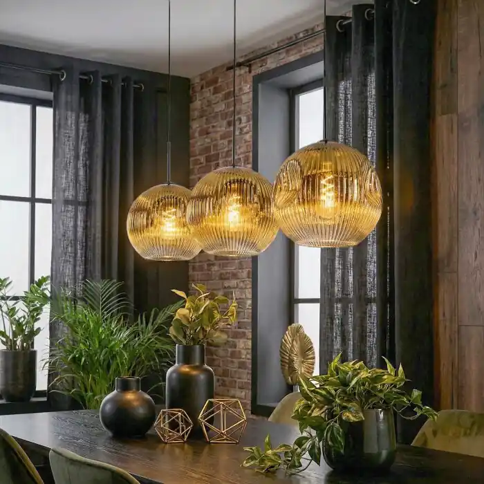 Alleen Vandaag Ripoll Hanglamp, Kogellampje, Hanglamp Goud, Duidelijk, 3-lichts