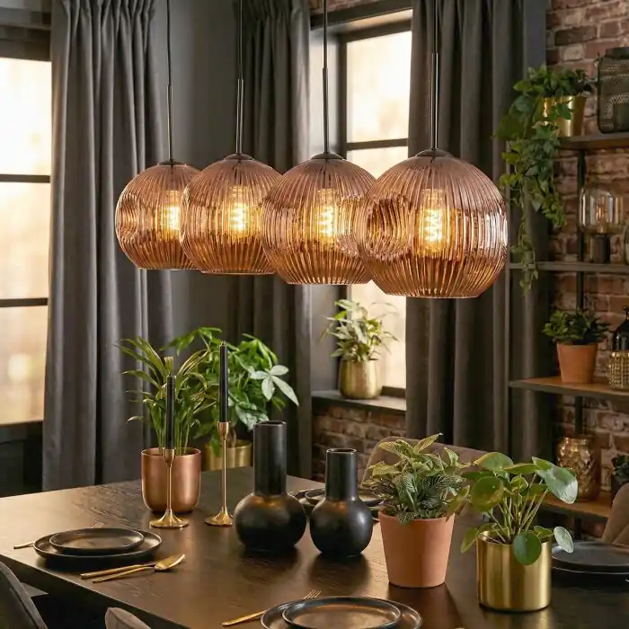 Ripoll Hanglamp, Kogellampje, Hanglamp Koperkleurig, 4-lichts Favoriet