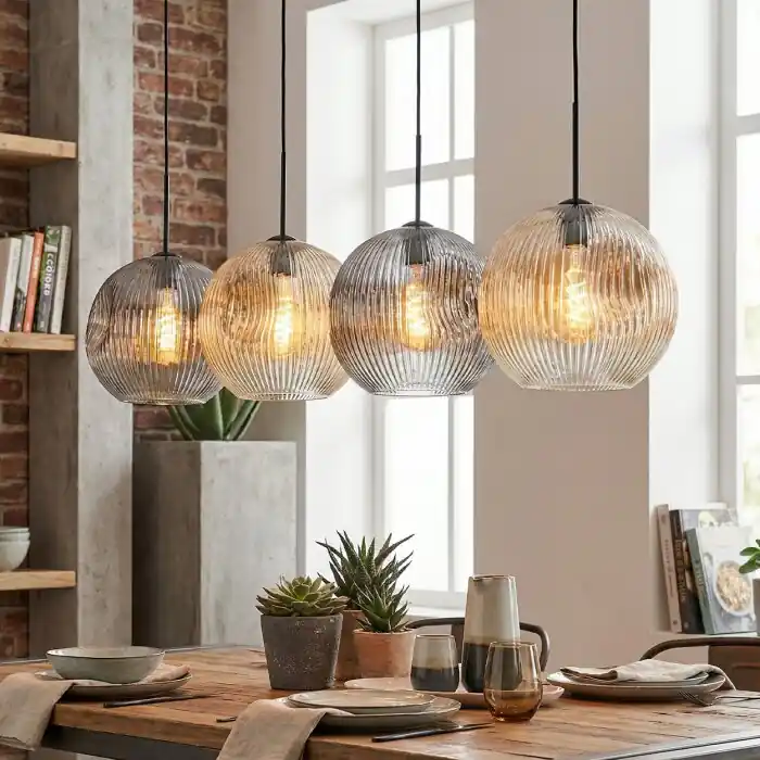 Bestel Nu Ripoll Hanglamp, Kogellampje, Hanglamp Amber, Duidelijk, Rookkleurig, 4-lichts
