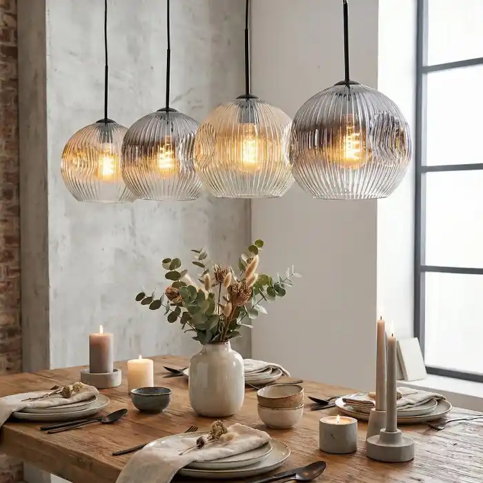 Beste Prijs Ripoll Hanglamp, Kogellampje, Hanglamp Amber, Duidelijk, Rookkleurig, 4-lichts