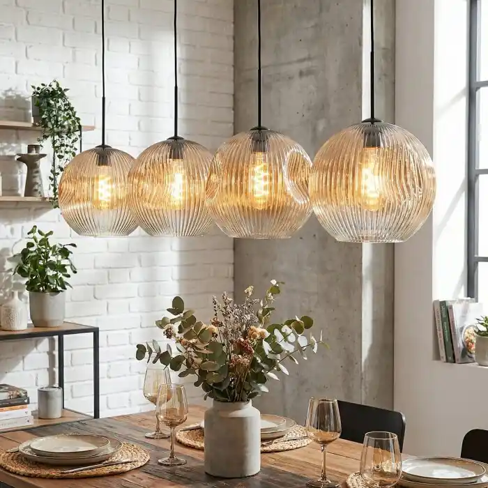 Ripoll Hanglamp, Kogellampje, Hanglamp Amber, Duidelijk, 4-lichts Koopje