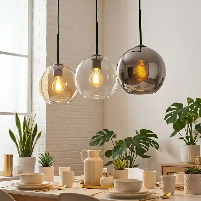 Laatste Versie Koyoto Hanglamp, Kogellampje, Hanglamp Amber, Chroom, Duidelijk, Rookkleurig, 3-lichts