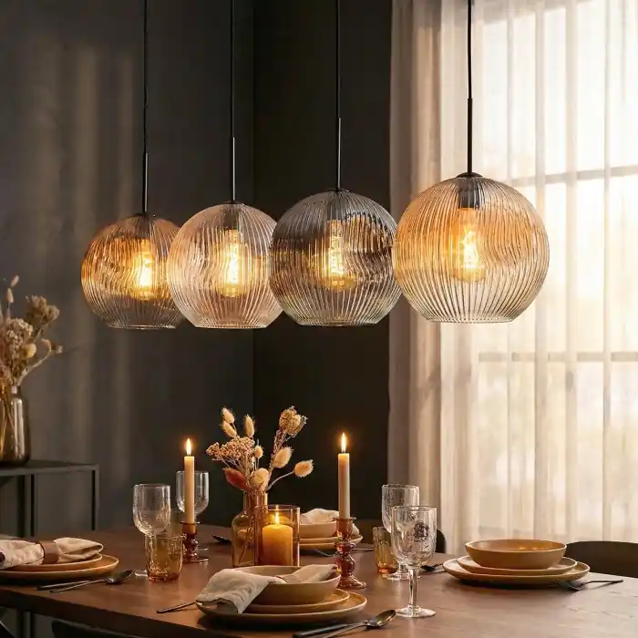 Ripoll Hanglamp, Kogellampje, Hanglamp Amber, Duidelijk, Rookkleurig, 4-lichts Seizoensaanbieding
