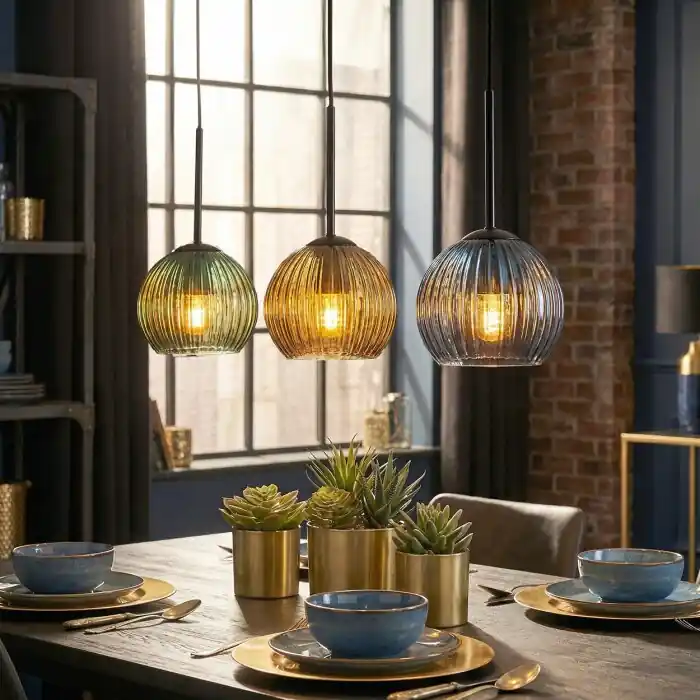 Koyoto Hanglamp, Kogellampje, Hanglamp Blauw, Goud, Groen, 3-lichts Direct Beschikbaar