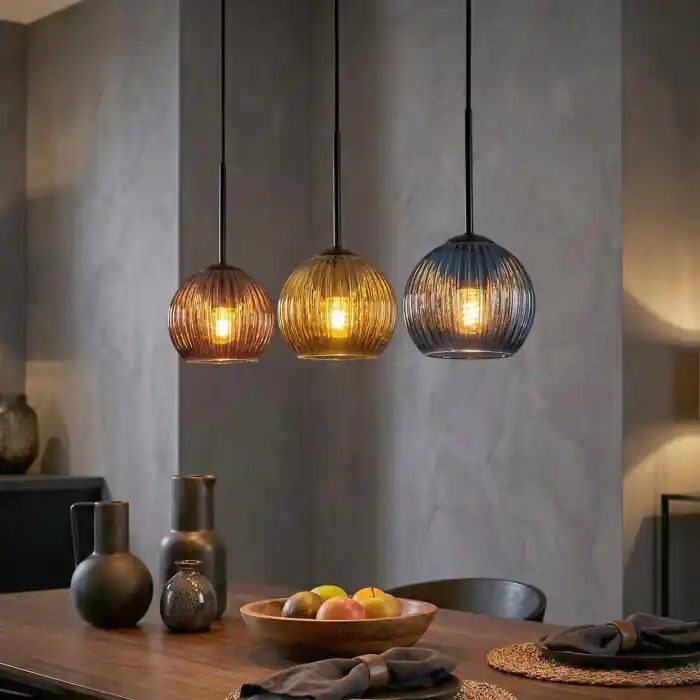 Alleen Vandaag Koyoto Hanglamp, Kogellampje, Hanglamp Blauw, Goud, Koperkleurig, 3-lichts