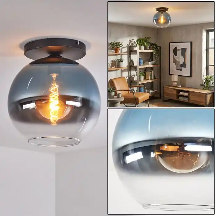 Lage Prijs Koyoto Plafondlamp, Kogellampje 30 cm Blauw, Duidelijk, 1-licht