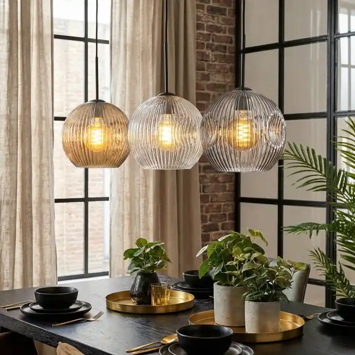Ripoll Hanglamp, Kogellampje, Hanglamp Amber, Duidelijk, Rookkleurig, 3-lichts Laatste Kans